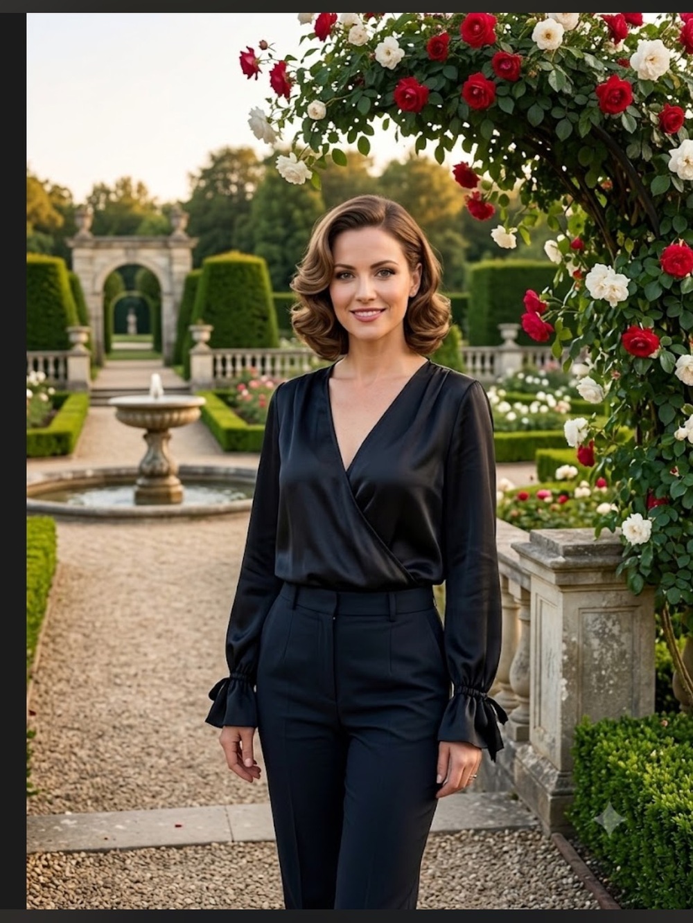 Lovers + Friends Black Satin Wrap Blouse